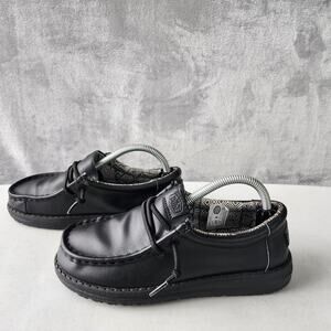 Hey Dude Shoes Boys 3 Kids Wally Slip On Black Leather Mono Youth